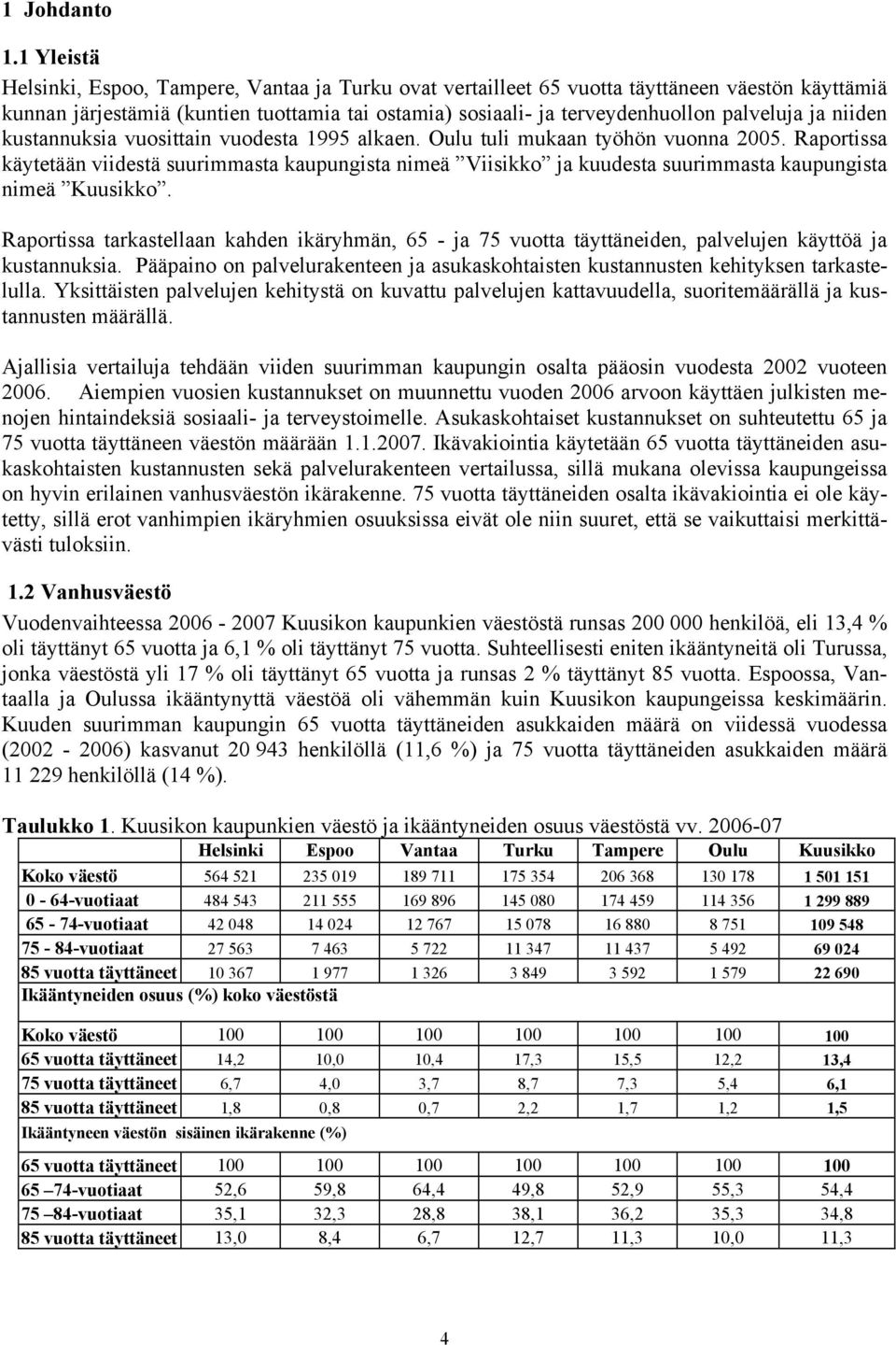 ja niiden kustannuksia vuosittain vuodesta 1995 alkaen. Oulu tuli mukaan työhön vuonna 2005.