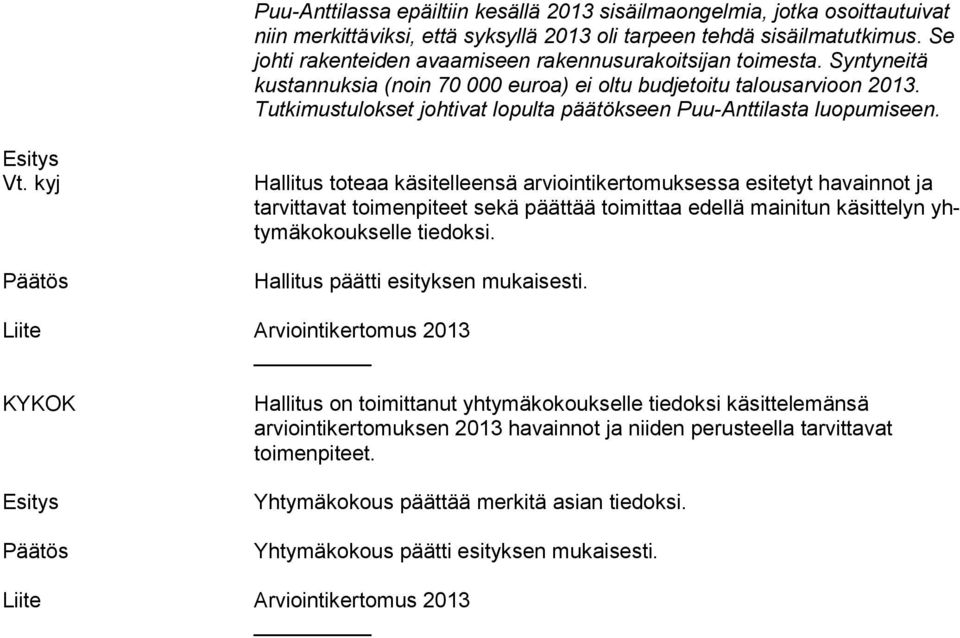 Tut ki mus tu lok set johtivat lopulta päätökseen Puu-Anttilasta luopumiseen. Vt.