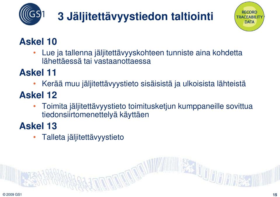 sisäisistä ja ulkoisista lähteistä Askel 12 Toimita jäljitettävyystieto toimitusketjun