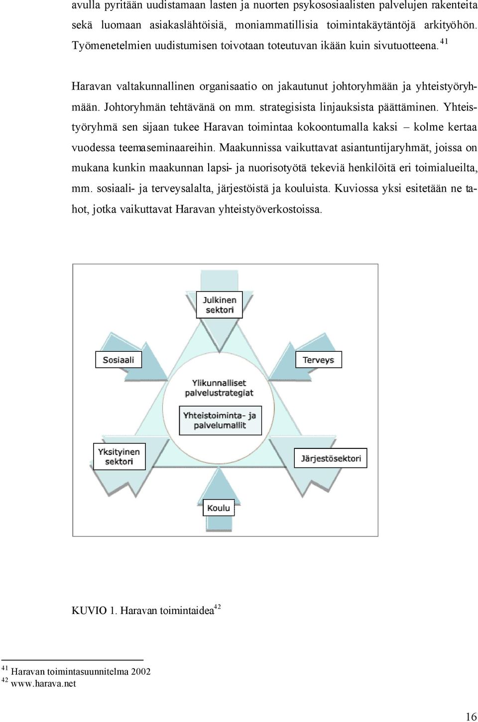 strategisista linjauksista päättäminen. Yhteistyöryhmä sen sijaan tukee Haravan toimintaa kokoontumalla kaksi kolme kertaa vuodessa teemaseminaareihin.