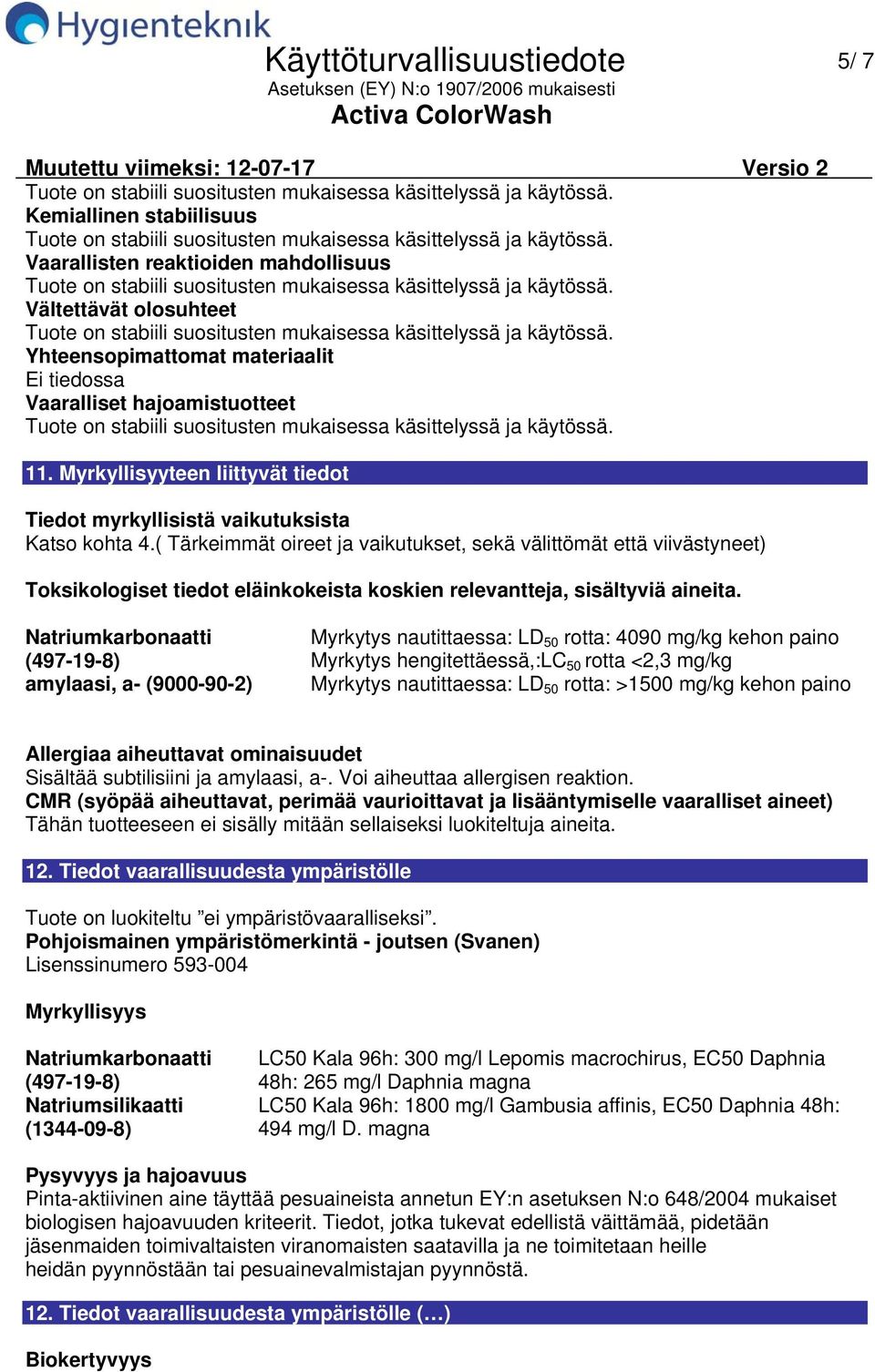 ( Tärkeimmät oireet ja vaikutukset, sekä välittömät että viivästyneet) Toksikologiset tiedot eläinkokeista koskien relevantteja, sisältyviä aineita.