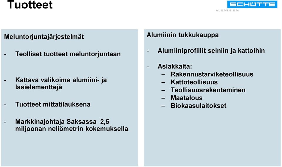 Alumiiniprofiilit seiniin ja kattoihin - Asiakkaita: Rakennustarviketeollisuus Kattoteollisuus