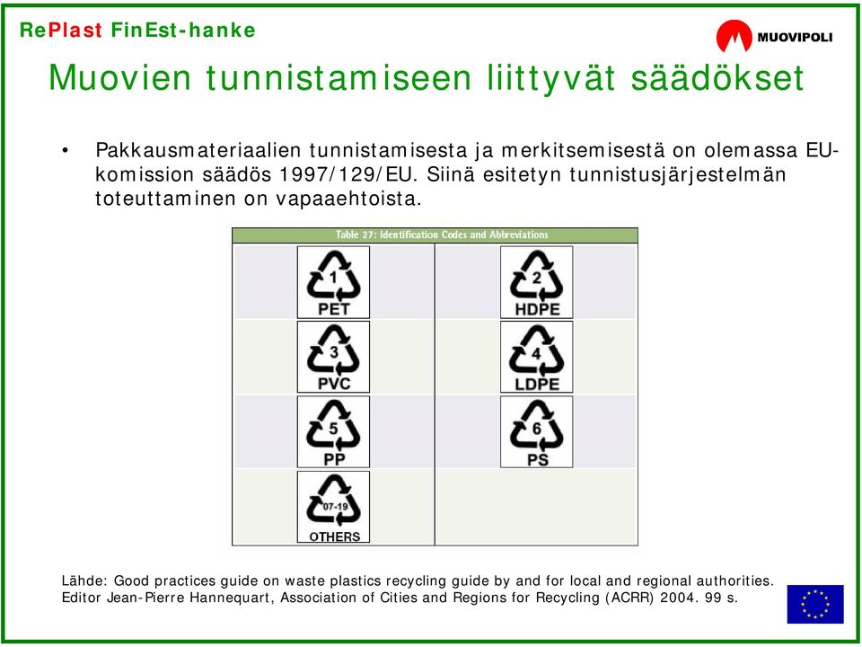 Siinä esitetyn tunnistusjärjestelmän toteuttaminen on vapaaehtoista.