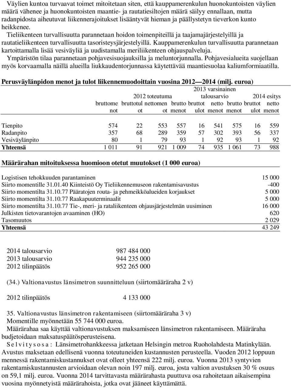 Tieliikenteen turvallisuutta parannetaan hoidon toimenpiteillä ja taajamajärjestelyillä ja rautatieliikenteen turvallisuutta tasoristeysjärjestelyillä.