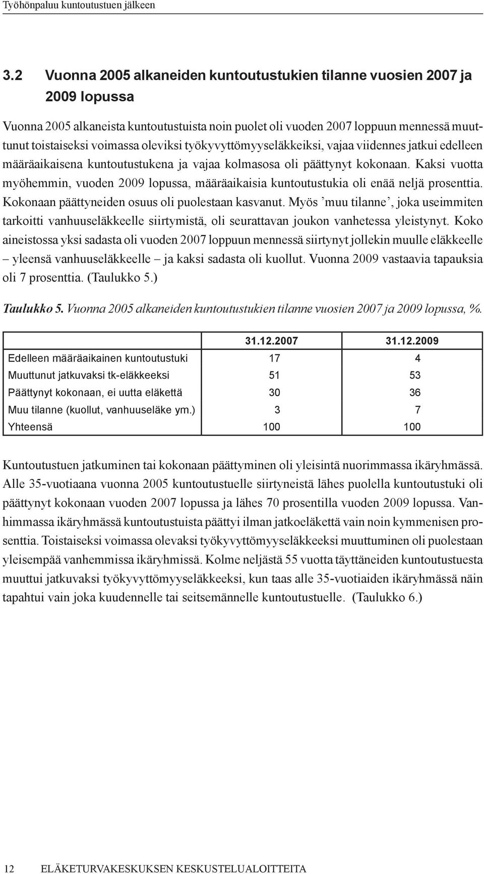 Kaksi vuotta myöhemmin, vuoden 2009 lopussa, määräaikaisia kuntoutustukia oli enää neljä prosenttia. Kokonaan päättyneiden osuus oli puolestaan kasvanut.