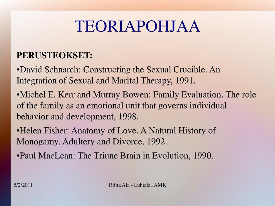 The role of the family as an emotional unit that governs individual behavior and development, 1998.