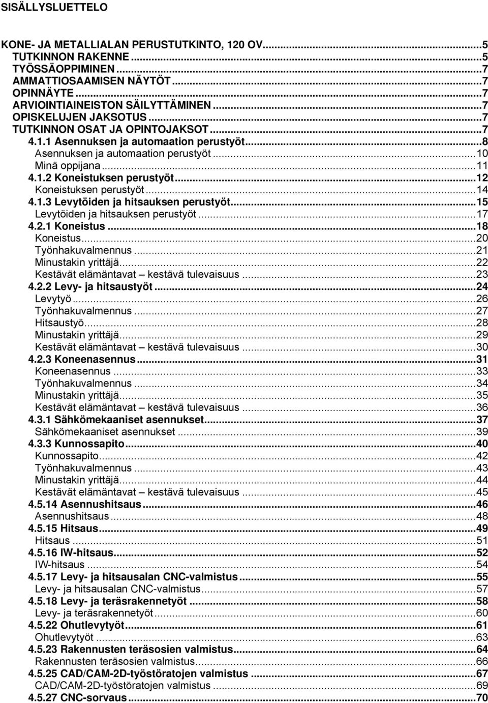 .. 12 Koneistuksen perustyöt... 14 4.1.3 Levytöiden ja hitsauksen perustyöt... 15 Levytöiden ja hitsauksen perustyöt... 17 4.2.1 Koneistus... 18 Koneistus... 20 Työnhakuvalmennus.