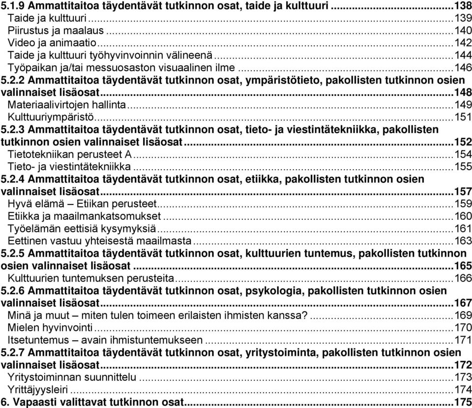 .. 148 Materiaalivirtojen hallinta... 149 Kulttuuriympäristö... 151 5.2.3 Ammattitaitoa täydentävät tutkinnon osat, tieto- ja viestintätekniikka, pakollisten tutkinnon osien valinnaiset lisäosat.