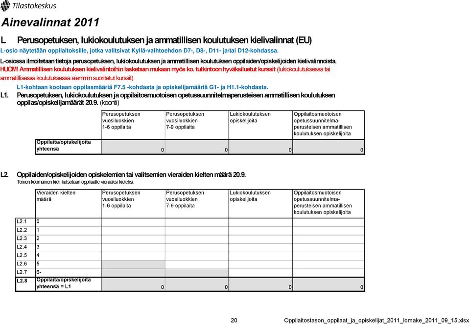 Ammatillisen koulutuksen kielivalintoihin lasketaan mukaan myös ko. tutkintoon hyväksiluetut kurssit (lukiokoulutuksessa tai ammatillisessa koulutuksessa aiemmin suoritetut kurssit).