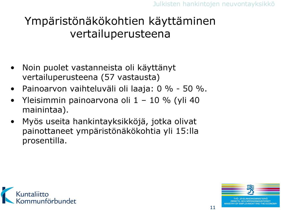 - 5 %. Yleisimmin painoarvona oli 1 % (yli 4 mainintaa).