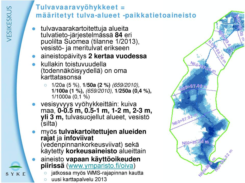 1/1000a (0,1 %) vesisyvyys vyöhykkeittäin: kuiva maa, 0-0.5 m, 0.