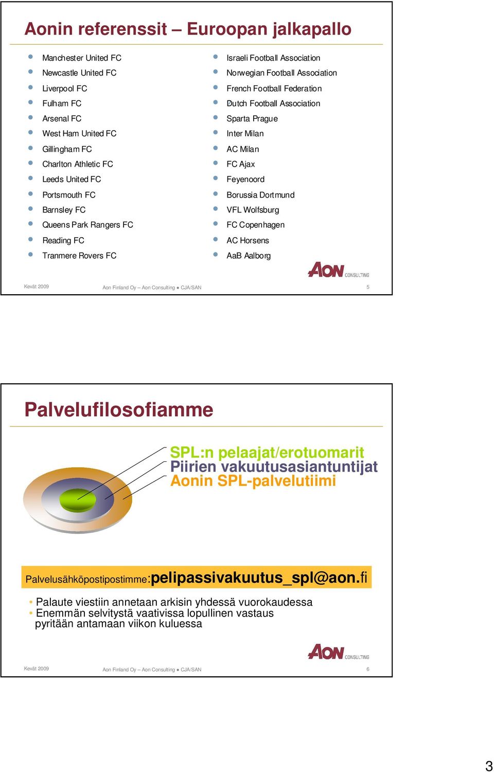 Dutch Football Association Sparta Prague Inter Milan AC Milan FC Ajax Feyenoord Borussia Dortmund VFL Wolfsburg FC Copenhagen AC Horsens AaB Aalborg Aon Finland Oy Aon Consulting CJA/SAN 5