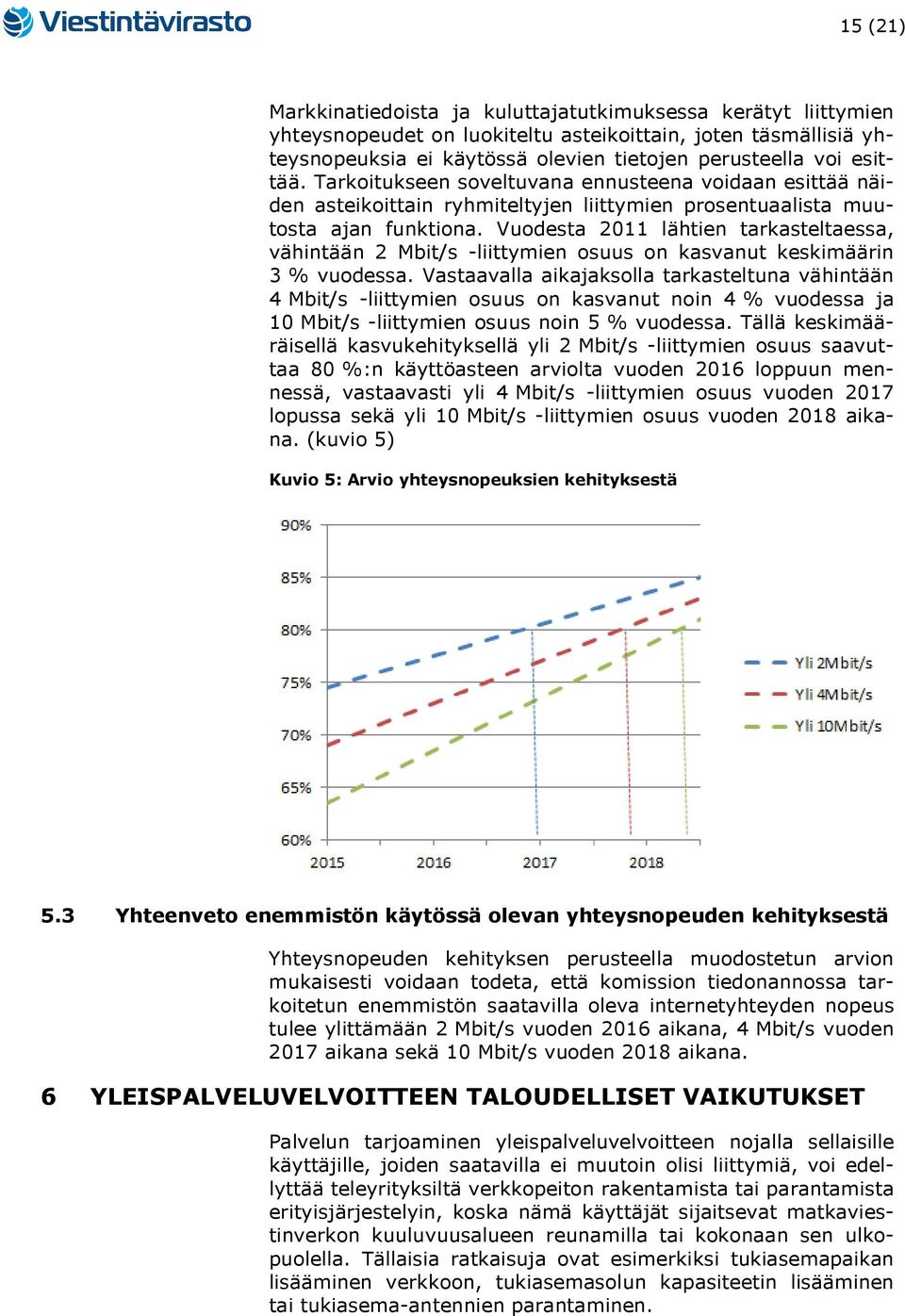 Vuodesta 2011 lähtien tarkasteltaessa, vähintään 2 Mbit/s -liittymien osuus on kasvanut keskimäärin 3 % vuodessa.