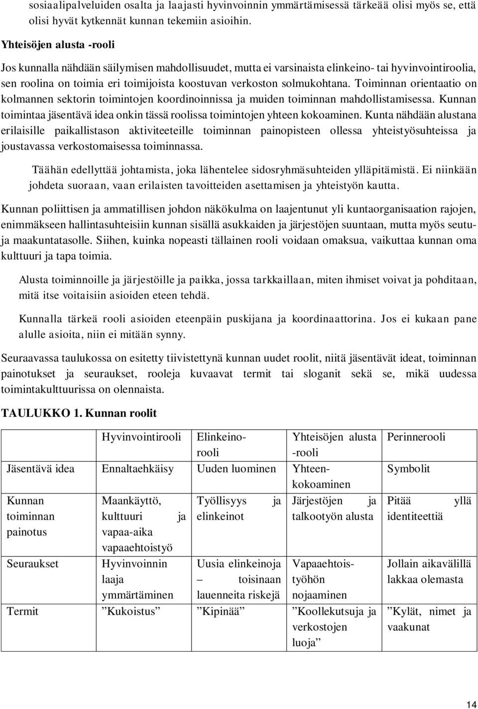 Toiminnan orientaatio on kolmannen sektorin toimintojen koordinoinnissa ja muiden toiminnan mahdollistamisessa. Kunnan toimintaa jäsentävä idea onkin tässä roolissa toimintojen yhteen kokoaminen.