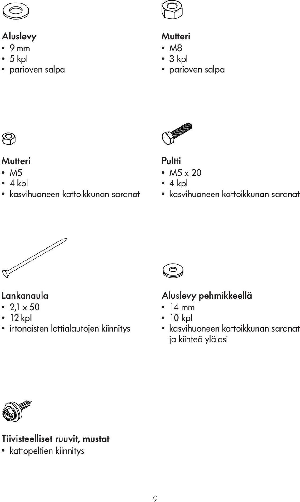 Aluslevy pehmikkeellä 2,1 x 50 14 mm 12 kpl 10 kpl irtonaisten lattialautojen kiinnitys