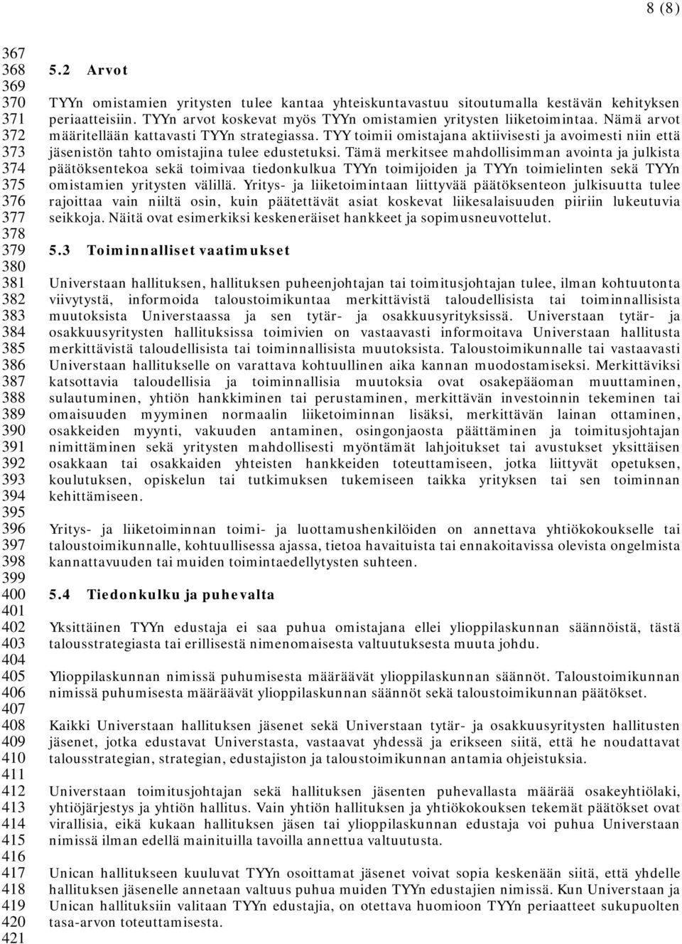 TYYn arvot koskevat myös TYYn omistamien yritysten liiketoimintaa. Nämä arvot määritellään kattavasti TYYn strategiassa.