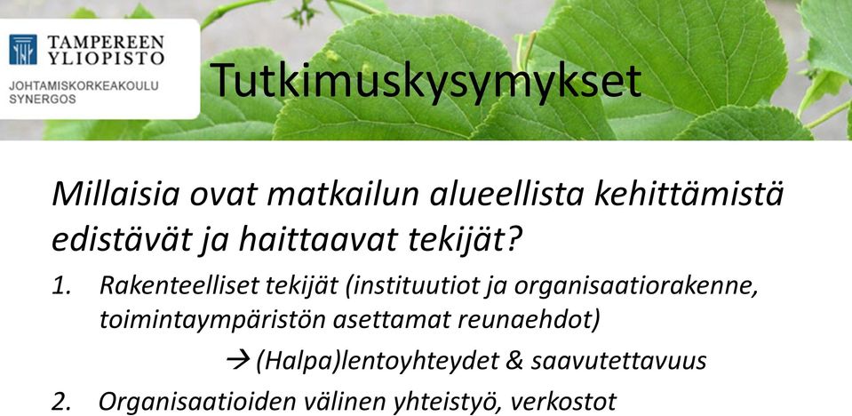 Rakenteelliset tekijät (instituutiot ja organisaatiorakenne,