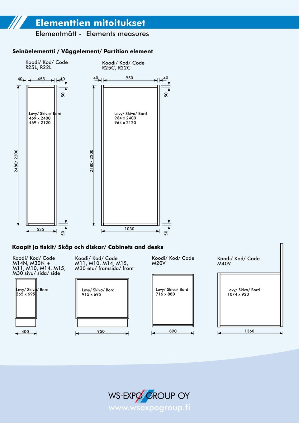 diskar/ Cabinets and desks Koodi/ Kod/ Code M14N, M30N + M11, M10, M14, M15, M30 sivu/ sida/ side Koodi/ Kod/ Code M11, M10, M14, M15, M30 etu/ framsida/ front