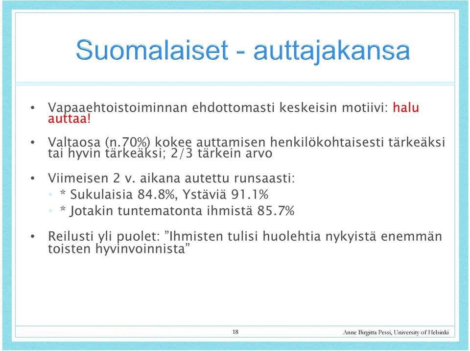 Viimeisen 2 v. aikana autettu runsaasti: * Sukulaisia 84.8%, Ystäviä 91.