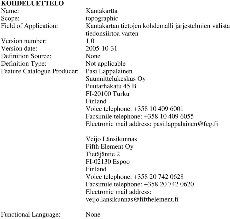 Voice telephone: +358 10 409 6001 Facsimile telephone: +358 10 409 6055 Electronic mail address: pasi.lappalainen@fcg.