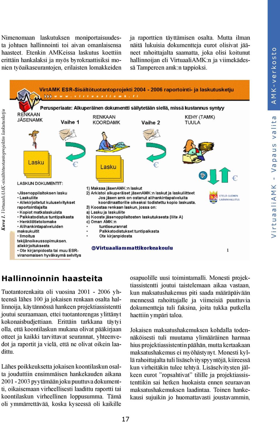 Mutta ilman näitä lukuisia dokumentteja eurot olisivat jääneet rahoittajalta saamatta, joka olisi koitunut hallinnoijan eli VirtuaaliAMK:n ja viimekädessä Tampereen amk:n tappioksi.