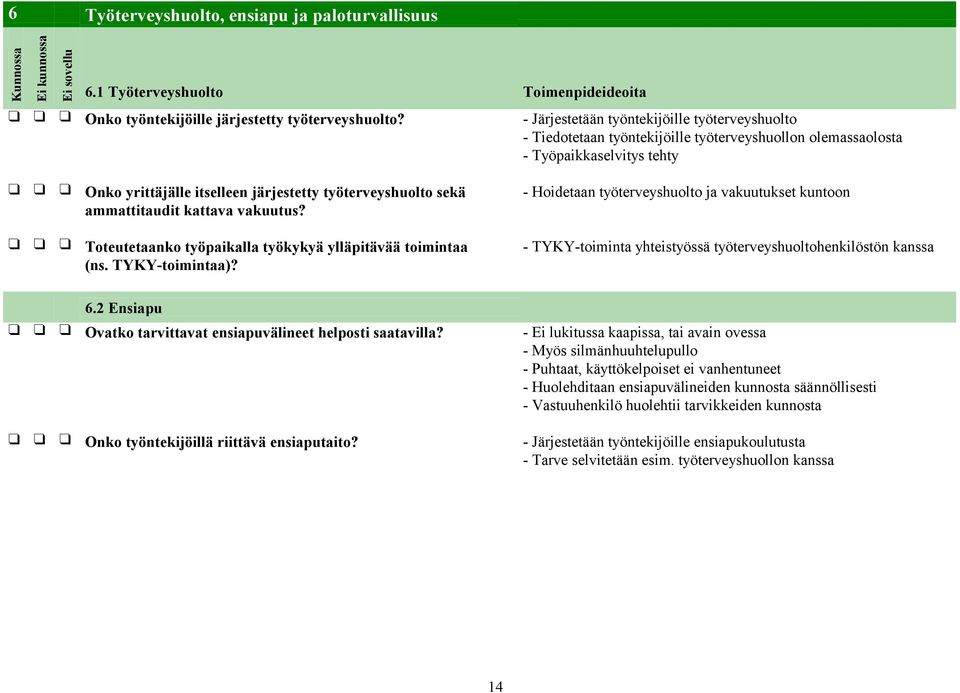 ammattitaudit kattava vakuutus? Toteutetaanko työpaikalla työkykyä ylläpitävää toimintaa (ns. TYKY-toimintaa)?