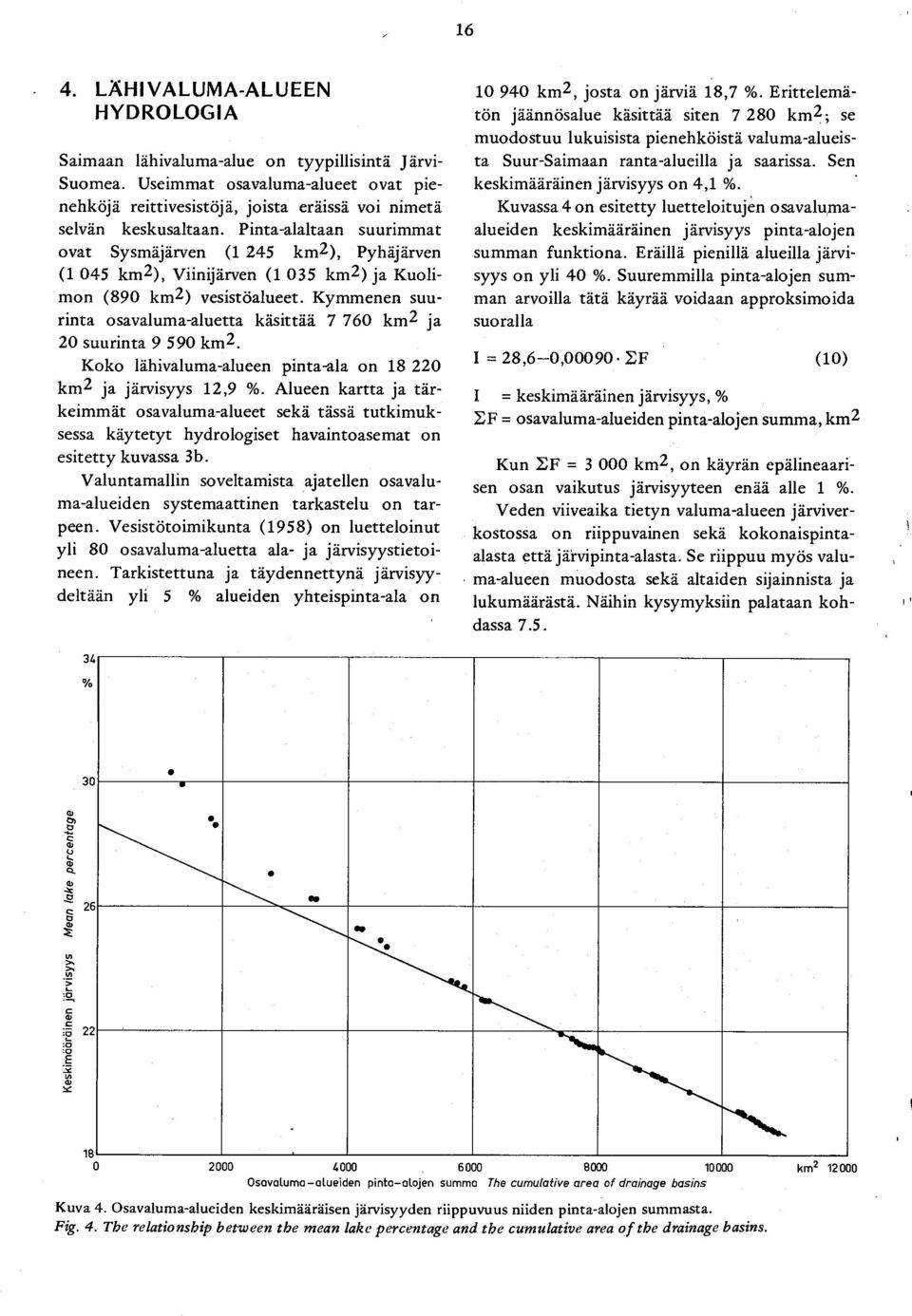 Kymmenen suu rinta osavaluma-aluetta käsittää 7 760 km2 ja 20 suurinta 9 590 km2. Koko lähivaluma-alueen pinta-ala on 18 220 km2 ja järvisyys 12,9 %.