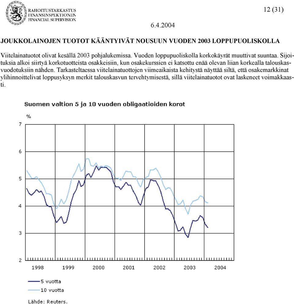 Sijoituksia alkoi siirtyä korkotuotteista osakkeisiin, kun osakekurssien ei katsottu enää olevan liian korkealla talouskasvuodotuksiin