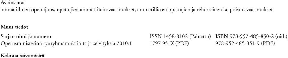 työryhmämuistioita ja selvityksiä Toimeksiantaja Opetusministeriö Toimielimen asettamispvm Dnro 13.