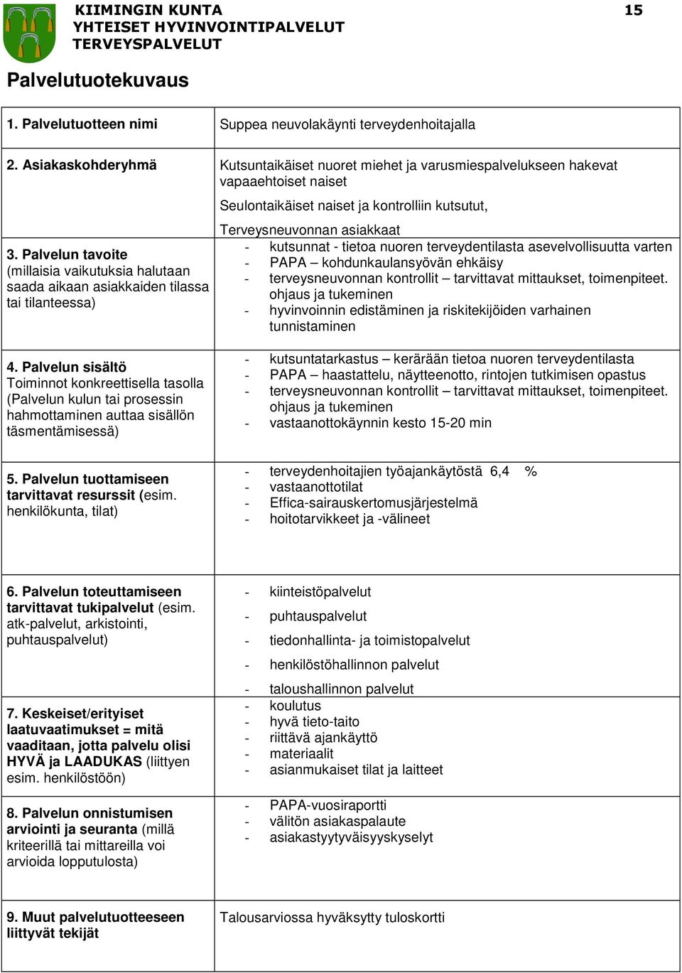 nuoren terveydentilasta asevelvollisuutta varten - PAPA kohdunkaulansyövän ehkäisy - terveysneuvonnan kontrollit tarvittavat mittaukset, toimenpiteet.