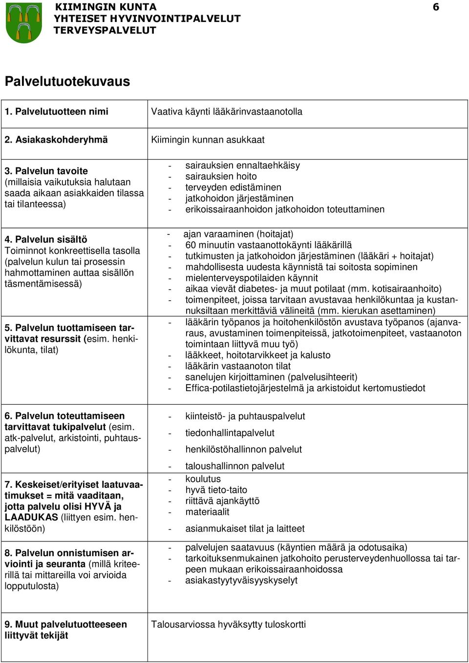 - 60 minuutin vastaanottokäynti lääkärillä - tutkimusten ja jatkohoidon järjestäminen (lääkäri + hoitajat) - mahdollisesta uudesta käynnistä tai soitosta sopiminen - mielenterveyspotilaiden käynnit -