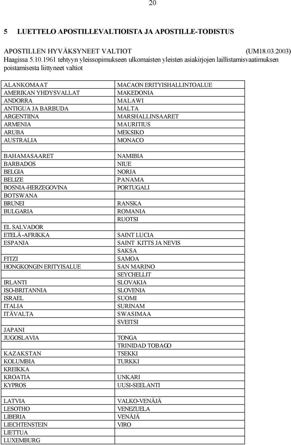 ARUBA AUSTRALIA BAHAMASAARET BARBADOS BELGIA BELIZE BOSNIA-HERZEGOVINA BOTSWANA BRUNEI BULGARIA EL SALVADOR ETELÄ-AFRIKKA ESPANJA FITZI HONGKONGIN ERITYISALUE IRLANTI ISO-BRITANNIA ISRAEL ITALIA