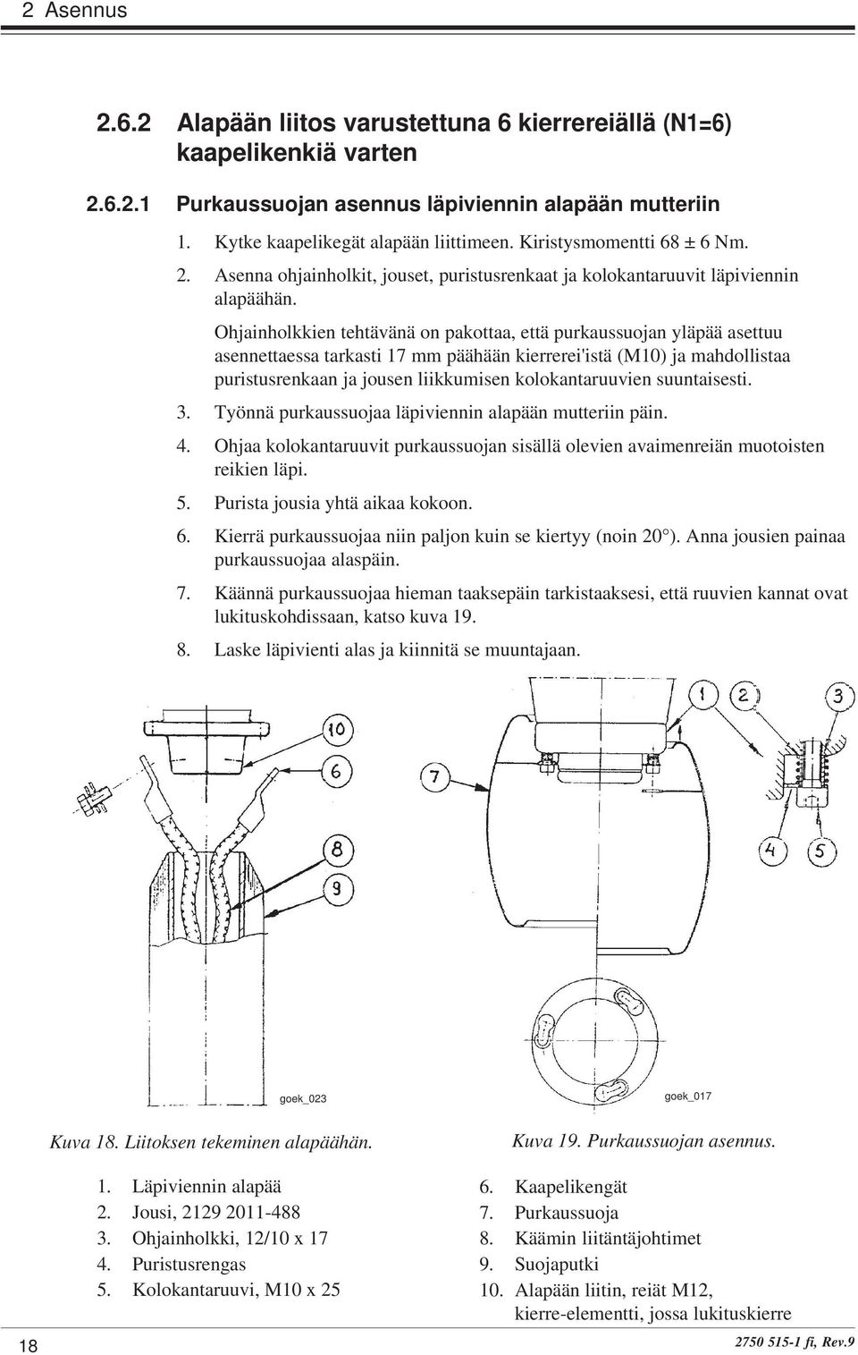 Ohjainholkkien tehtävänä on pakottaa, että purkaussuojan yläpää asettuu asennettaessa tarkasti 17 mm päähään kierrerei'istä (M10) ja mahdollistaa puristusrenkaan ja jousen liikkumisen