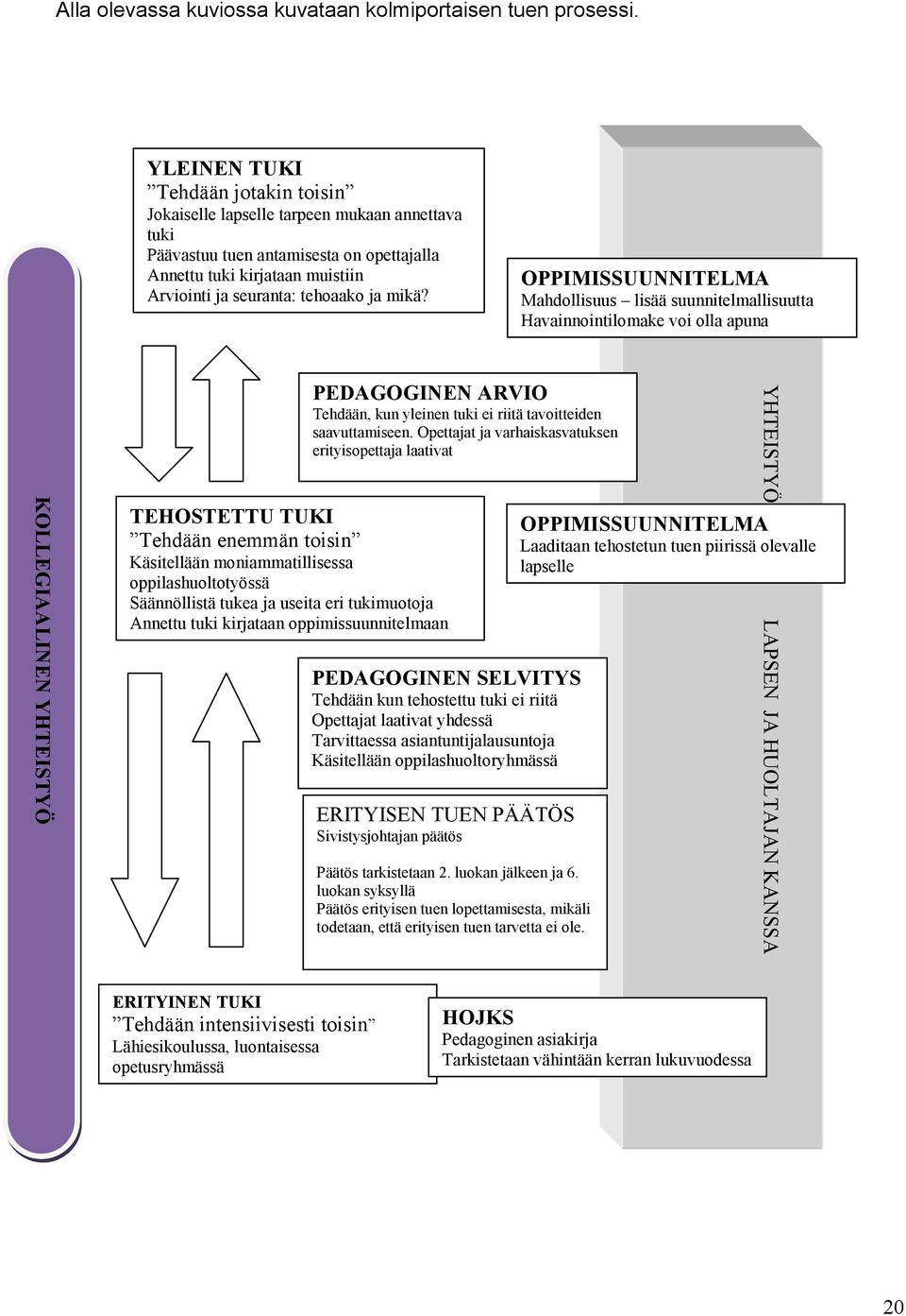 OPPIMISSUUNNITELMA Mahdollisuus lisää suunnitelmallisuutta Havainnointilomake voi olla apuna PEDAGOGINEN ARVIO Tehdään, kun yleinen tuki ei riitä tavoitteiden saavuttamiseen.