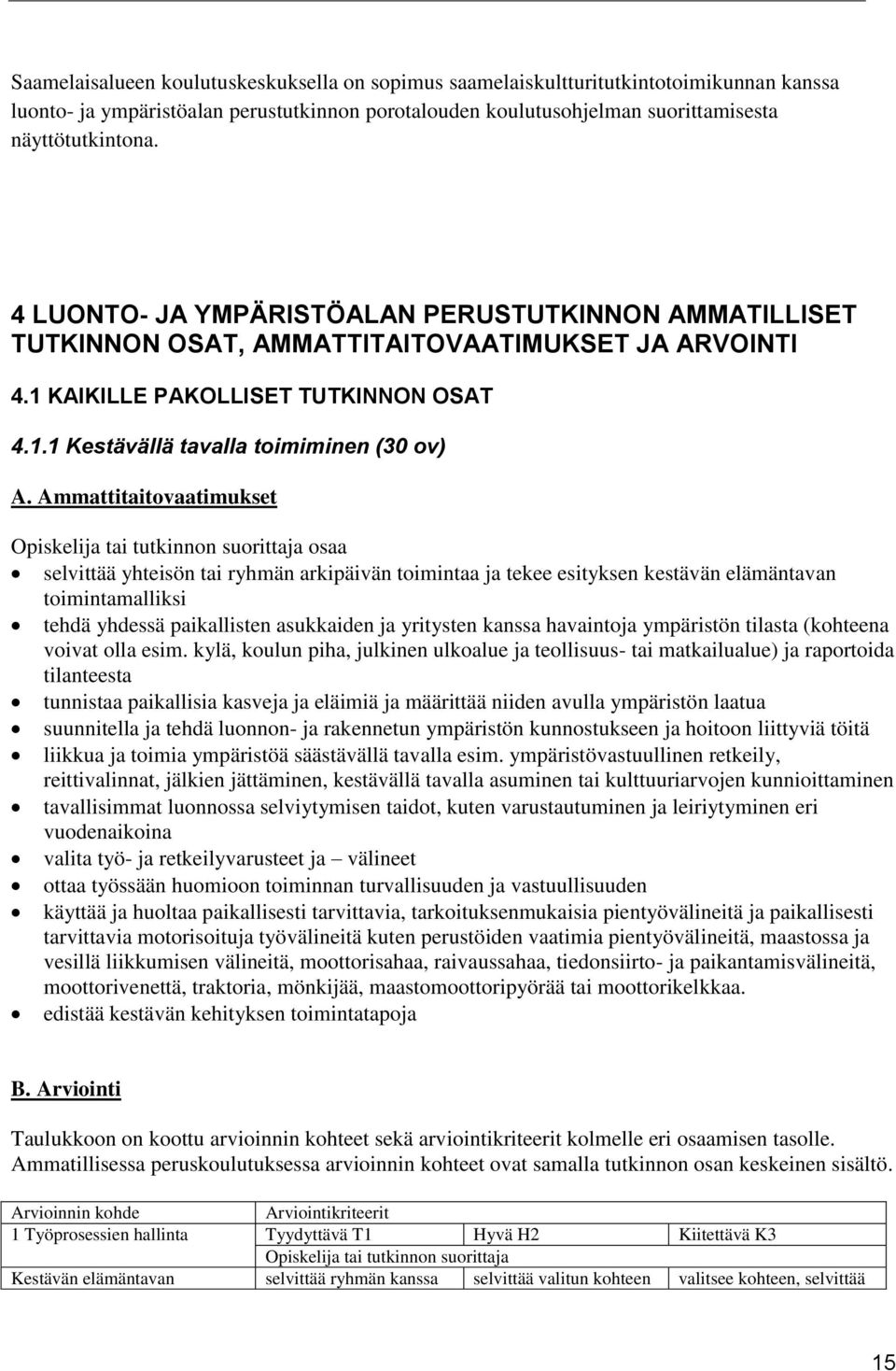 Ammattitaitovaatimukset Opiskelija tai tutkinnon suorittaja osaa selvittää yhteisön tai ryhmän arkipäivän toimintaa ja tekee esityksen kestävän elämäntavan toimintamalliksi tehdä yhdessä paikallisten