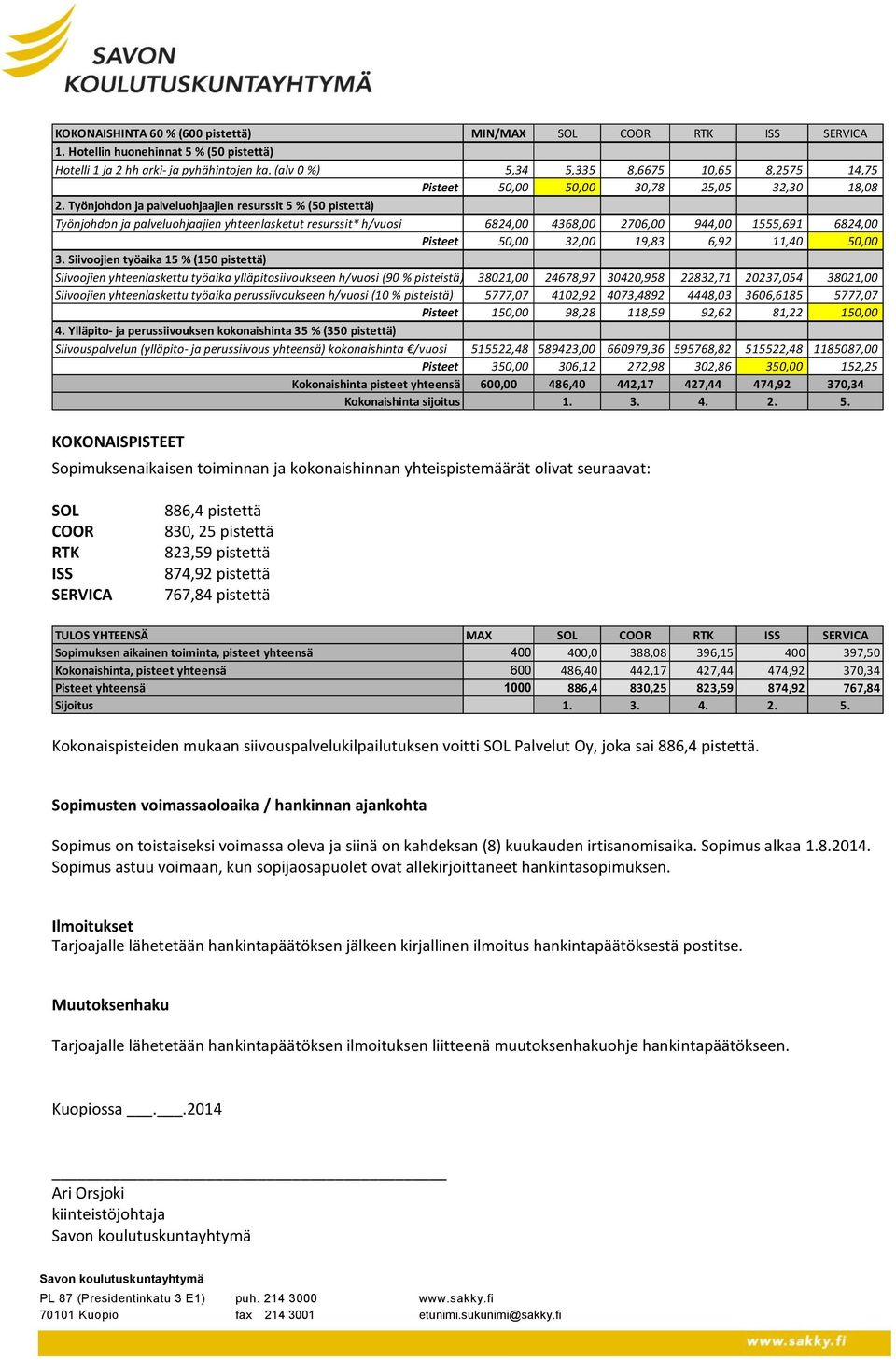 Työnjohdon ja palveluohjaajien resurssit 5 % (50 pistettä) Työnjohdon ja palveluohjaajien yhteenlasketut resurssit* h/vuosi 6824,00 4368,00 2706,00 944,00 1555,691 6824,00 Pisteet 50,00 32,00 19,83