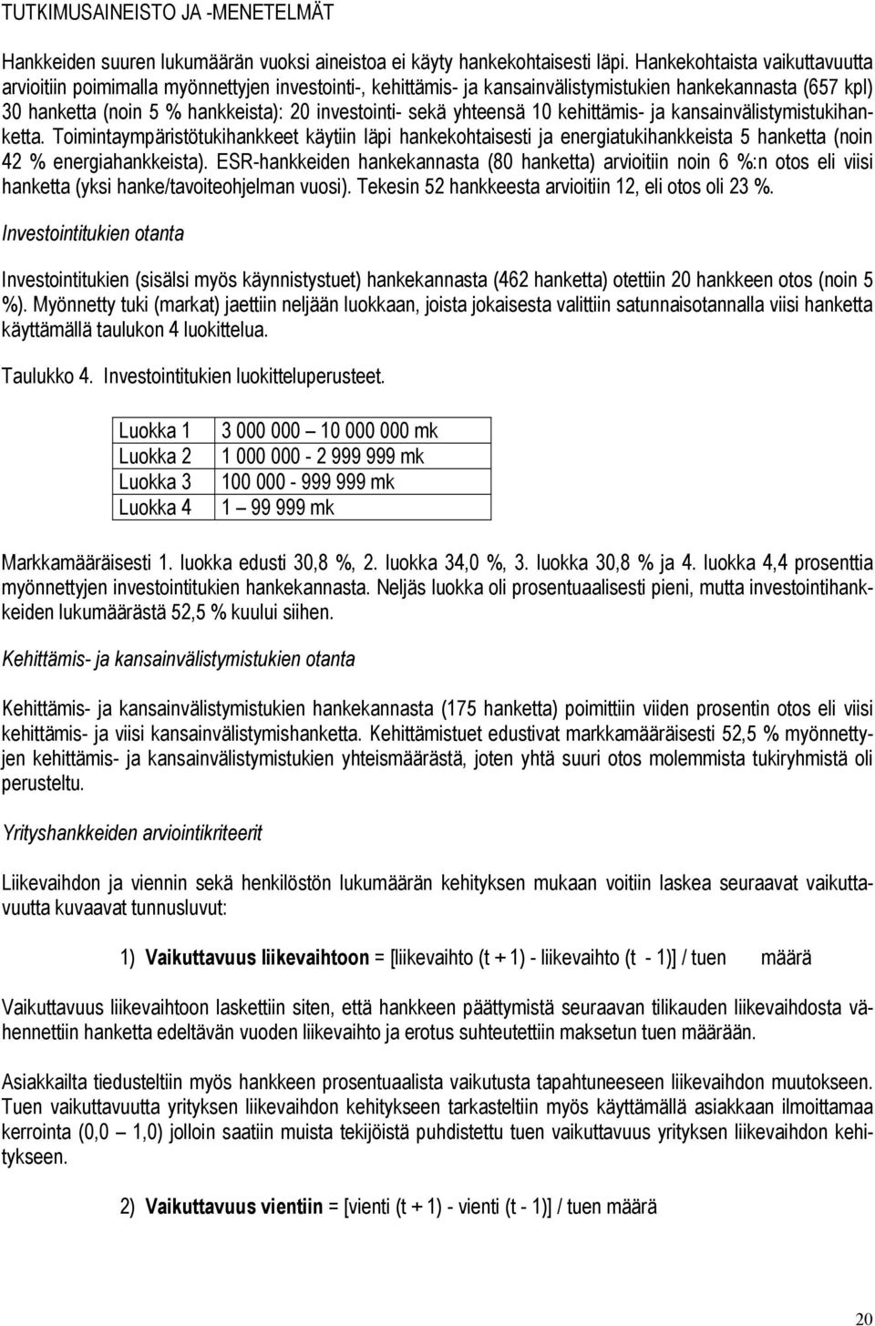 yhteensä 10 kehittämis- ja kansainvälistymistukihanketta. Toimintaympäristötukihankkeet käytiin läpi hankekohtaisesti ja energiatukihankkeista 5 hanketta (noin 42 % energiahankkeista).