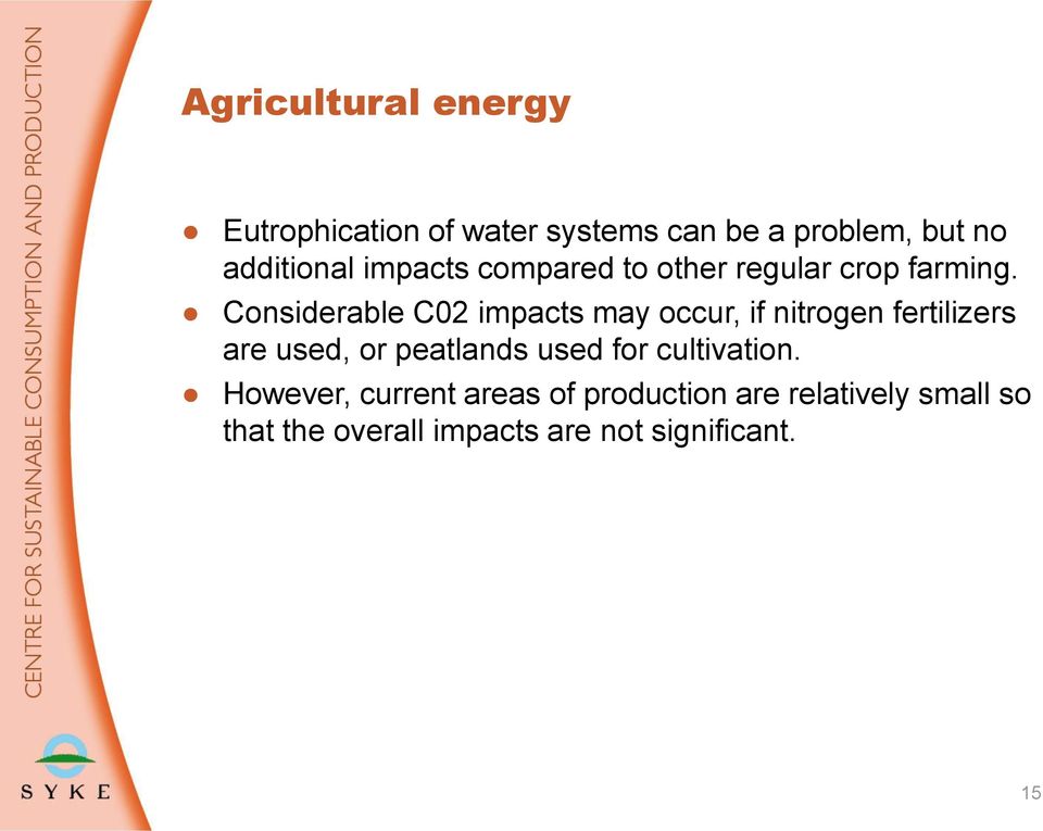 Considerable C02 impacts may occur, if nitrogen fertilizers are used, or peatlands used