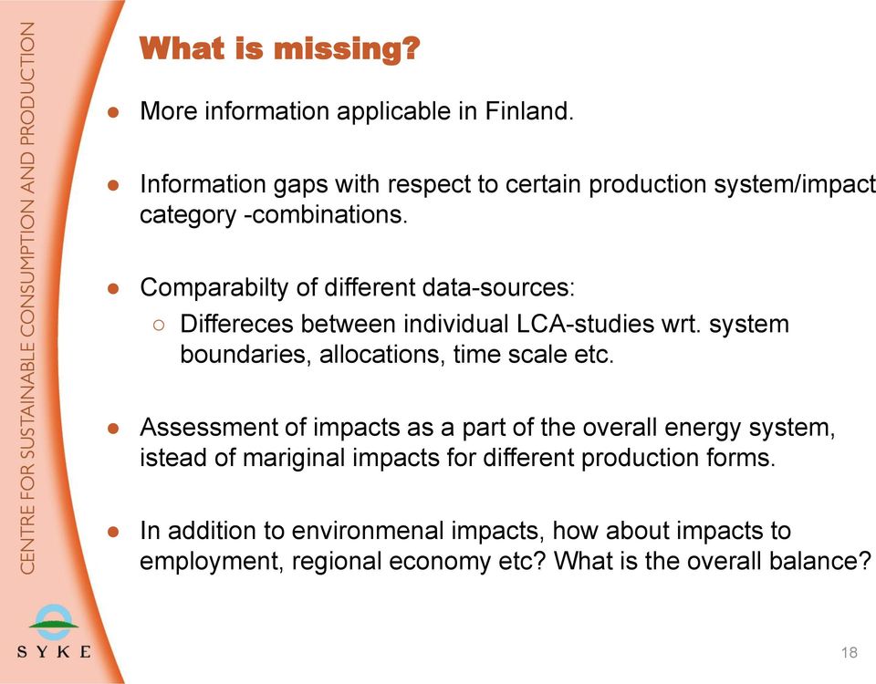 Comparabilty of different data-sources: Differeces between individual LCA-studies wrt.