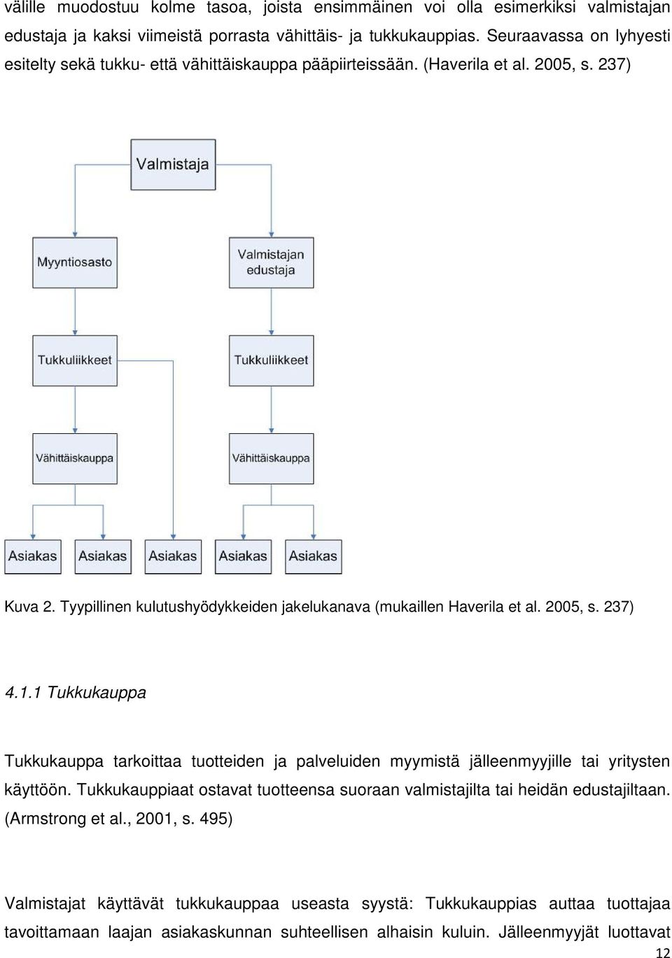 Tyypillinen kulutushyödykkeiden jakelukanava (mukaillen Haverila et al. 2005, s. 237) 4.1.