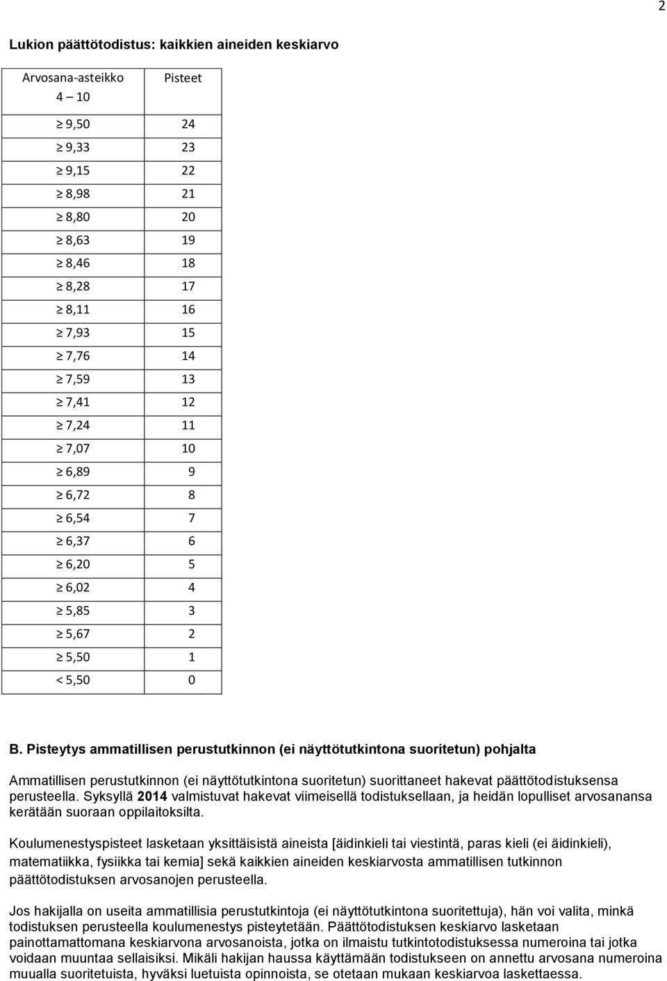 Pisteytys ammatillisen perustutkinnon (ei näyttötutkintona suoritetun) pohjalta Ammatillisen perustutkinnon (ei näyttötutkintona suoritetun) suorittaneet hakevat päättötodistuksensa perusteella.