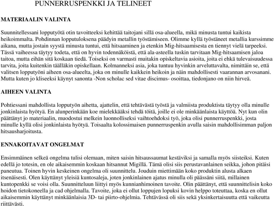 Olimme kyllä työstäneet metallia kurssimme aikana, mutta jostain syystä minusta tuntui, että hitsaaminen ja etenkin Mig-hitsaamisesta en tiennyt vielä tarpeeksi.