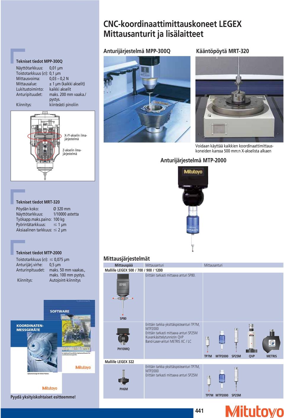Kiinnitys: kiinteästi pinoliin X-/Y-akselin ilmajärjestelmä Z-akselin ilmajärjestelmä Anturijärjestelmä MTP-2000 Voidaan käyttää kaikkien koordinaattimittauskoneiden kanssa 500 mm:n X-akselista