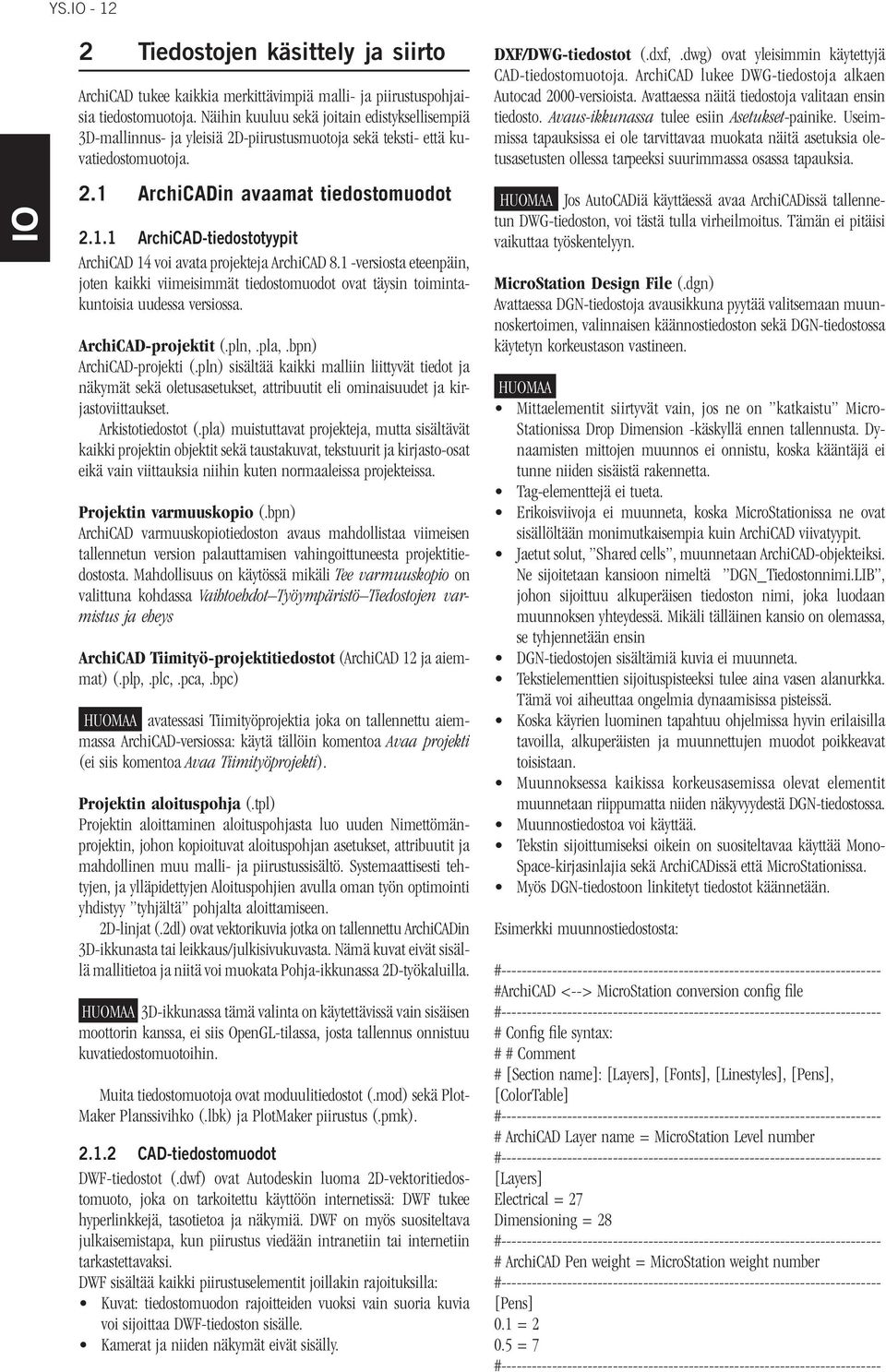 ArchiCADin avaamat tiedostomuodot 2.1.1 ArchiCAD-tiedostotyypit ArchiCAD 14 voi avata projekteja ArchiCAD 8.