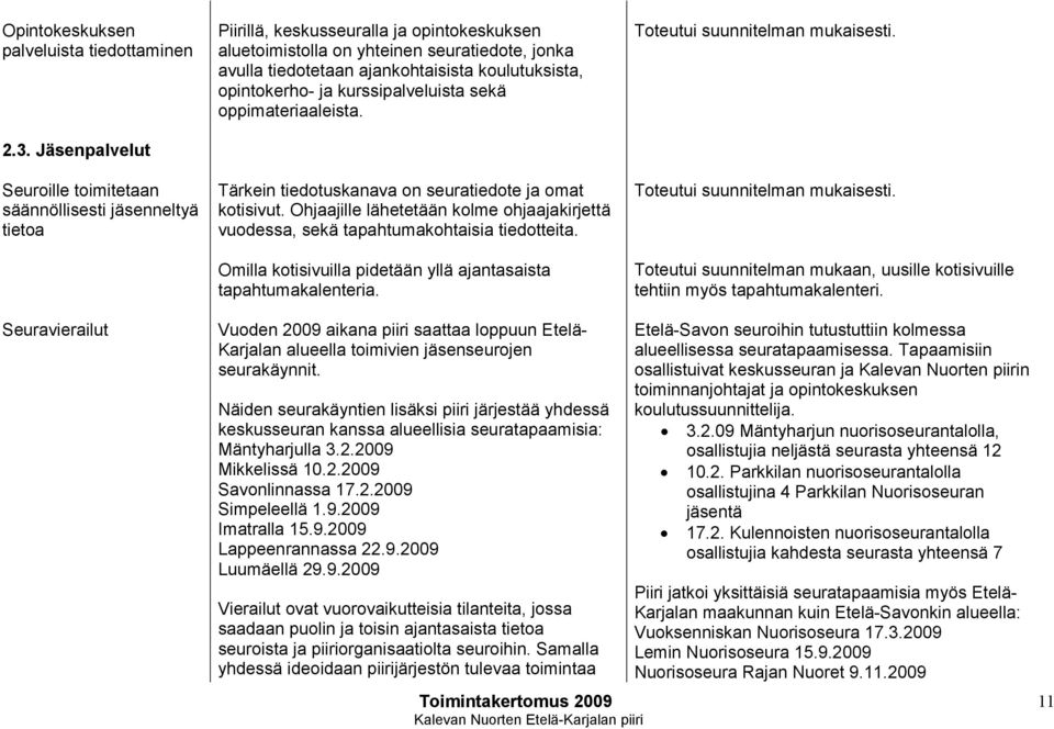 koulutuksista, opintokerho- ja kurssipalveluista sekä oppimateriaaleista. Tärkein tiedotuskanava on seuratiedote ja omat kotisivut.