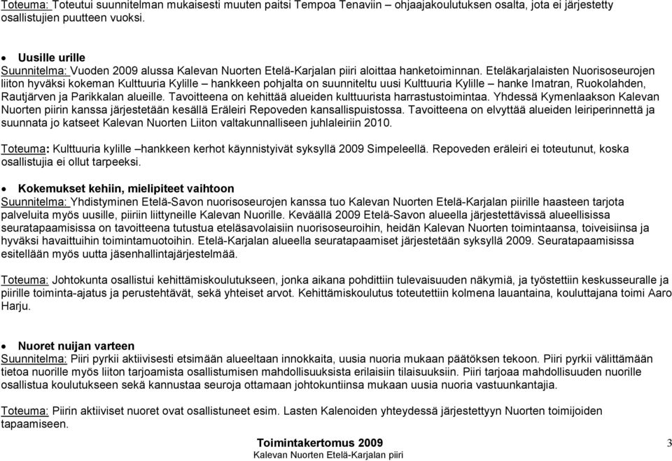 Eteläkarjalaisten Nuorisoseurojen liiton hyväksi kokeman Kulttuuria Kylille hankkeen pohjalta on suunniteltu uusi Kulttuuria Kylille hanke Imatran, Ruokolahden, Rautjärven ja Parikkalan alueille.
