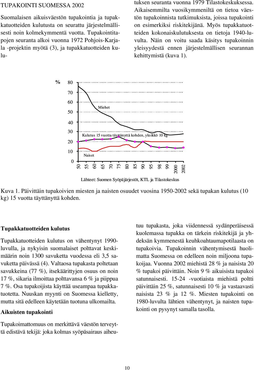 Aikaisemmilta vuosikymmeniltä on tietoa väestön tupakoinnista tutkimuksista, joissa tupakointi on esimerkiksi riskitekijänä. Myös tupakkatuotteiden kokonaiskulutuksesta on tietoja 1940-luvulta.