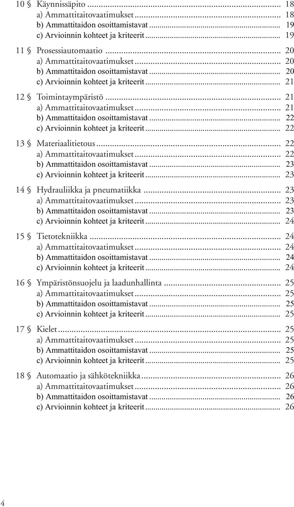 .. 23 c) Arvioinnin kohteet ja kriteerit... 23 14 Hydrauliikka ja pneumatiikka... 23... 23 b) Ammattitaidon osoittamistavat... 23 c) Arvioinnin kohteet ja kriteerit... 24 