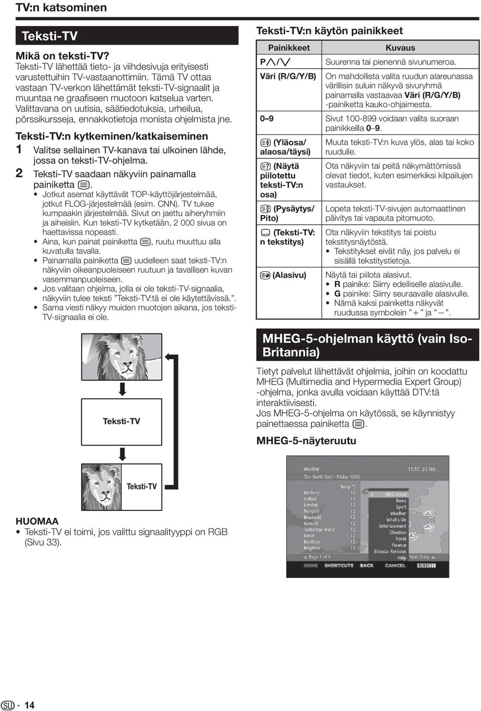 Valittavana on uutisia, säätiedotuksia, urheilua, pörssikursseja, ennakkotietoja monista ohjelmista jne.