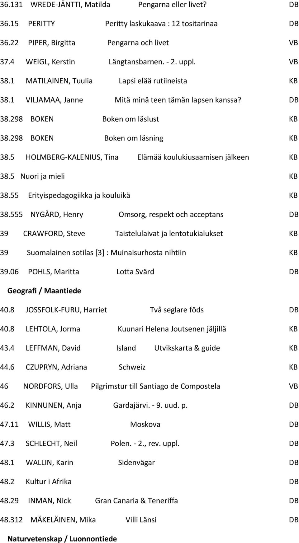 5 HOLMBERG-KALENIUS, Tina Elämää koulukiusaamisen jälkeen KB 38.5 Nuori ja mieli KB 38.55 Erityispedagogiikka ja kouluikä KB 38.